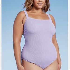 Kona Sol Lavender Pucker Textured One Piece Swimsuit Large NEW